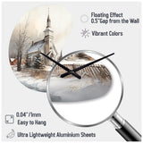 Church In Country During Winter IV - Asymmetric Metal Wall Clock