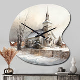 Church In Country During Winter IV - Asymmetric Metal Wall Clock