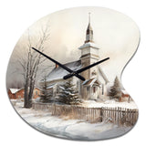 Church In Country During Winter IV - Asymmetric Metal Wall Clock