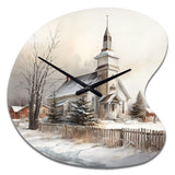 Church In Country During Winter IV - Asymmetric Metal Wall Clock
