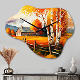 Small Cottage In Autumn IV - Asymmetric Metal Wall Clock