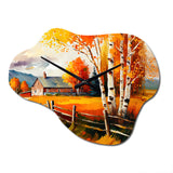 Small Cottage In Autumn IV - Asymmetric Metal Wall Clock