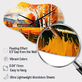Small Cottage In Autumn IV - Asymmetric Metal Wall Clock
