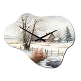 Iowa Farm In Winter - Asymmetric Metal Wall Clock