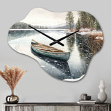 Winter Scene With Canoe IV - Asymmetric Metal Wall Clock