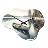 Winter Scene With Canoe IV - Asymmetric Metal Wall Clock