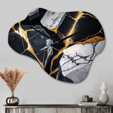 Abstract Geode Gold Marble II - Asymmetric Metal Wall Clock