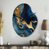 Abstract Geode Marble Blue III - Asymmetric Metal Wall Clock