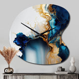 Abstract Geode Gold And Blue Marble I - Asymmetric Metal Wall Clock