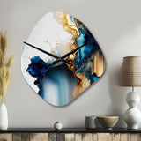 Abstract Geode Gold And Blue Marble I - Asymmetric Metal Wall Clock