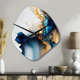 Abstract Geode Gold And Blue Marble I - Asymmetric Metal Wall Clock