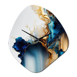 Abstract Geode Gold And Blue Marble I - Asymmetric Metal Wall Clock