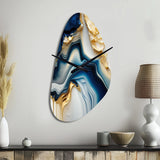 Abstract Geode Gold And Blue Marble II - Asymmetric Metal Wall Clock