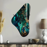 Abstract Geode Marble Green And Blue II - Asymmetric Metal Wall Clock