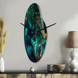 Abstract Geode Marble Green And Blue II - Asymmetric Metal Wall Clock