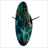Abstract Geode Marble Green And Blue II - Asymmetric Metal Wall Clock