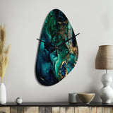 Abstract Geode Marble Green And Blue II - Asymmetric Metal Wall Clock