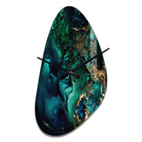 Abstract Geode Marble Green And Blue II - Asymmetric Metal Wall Clock