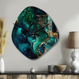 Abstract Geode Marble Green And Blue II - Asymmetric Metal Wall Clock