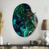 Abstract Geode Marble Green And Blue II - Asymmetric Metal Wall Clock