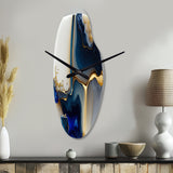 Abstract Geode Gold And Blue Marble Shape I - Asymmetric Metal Wall Clock