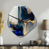 Abstract Geode Gold And Blue Marble Shape I - Asymmetric Metal Wall Clock