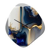 Abstract Geode Gold And Blue Marble Shape I - Asymmetric Metal Wall Clock