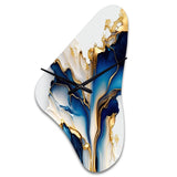 Abstract Geode Gold And Blue Marble Shape III - Asymmetric Metal Wall Clock