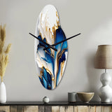 Abstract Geode Gold And Blue Marble Shape III - Asymmetric Metal Wall Clock