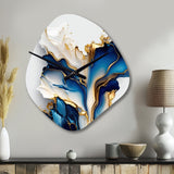 Abstract Geode Gold And Blue Marble Shape III - Asymmetric Metal Wall Clock