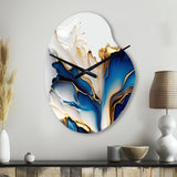 Abstract Geode Gold And Blue Marble Shape III - Asymmetric Metal Wall Clock