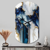 Abstract Geode White And Blue Marble I - Asymmetric Metal Wall Clock