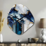 Abstract Geode White And Blue Marble I - Asymmetric Metal Wall Clock