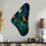 Abstract Geode Marble Green And Gold - Asymmetric Metal Wall Clock