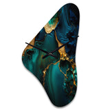 Abstract Geode Marble Green And Gold - Asymmetric Metal Wall Clock