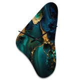 Abstract Geode Marble Green And Gold - Asymmetric Metal Wall Clock