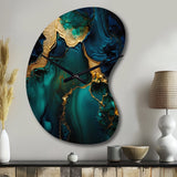 Abstract Geode Marble Green And Gold - Asymmetric Metal Wall Clock