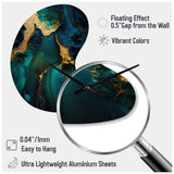Abstract Geode Marble Green And Gold - Asymmetric Metal Wall Clock