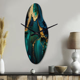 Abstract Geode Marble Green And Gold - Asymmetric Metal Wall Clock