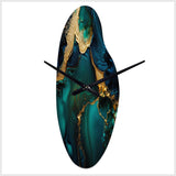 Abstract Geode Marble Green And Gold - Asymmetric Metal Wall Clock