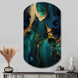 Abstract Geode Marble Green And Gold - Asymmetric Metal Wall Clock