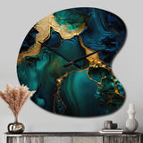 Abstract Geode Marble Green And Gold - Asymmetric Metal Wall Clock