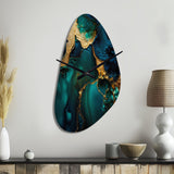 Abstract Geode Marble Green And Gold - Asymmetric Metal Wall Clock