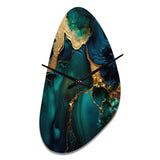Abstract Geode Marble Green And Gold - Asymmetric Metal Wall Clock