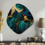 Abstract Geode Marble Green And Gold - Asymmetric Metal Wall Clock
