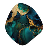 Abstract Geode Marble Green And Gold - Asymmetric Metal Wall Clock
