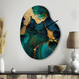 Abstract Geode Marble Green And Gold - Asymmetric Metal Wall Clock