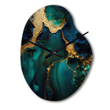 Abstract Geode Marble Green And Gold - Asymmetric Metal Wall Clock