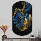 Abstract Marble Geode Blue And Gold - Asymmetric Metal Wall Clock