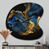 Abstract Marble Geode Blue And Gold - Asymmetric Metal Wall Clock